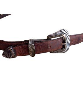 32 Vintage Western Leather Belt With Silver-Tone Los Angeles 90s Cowboy